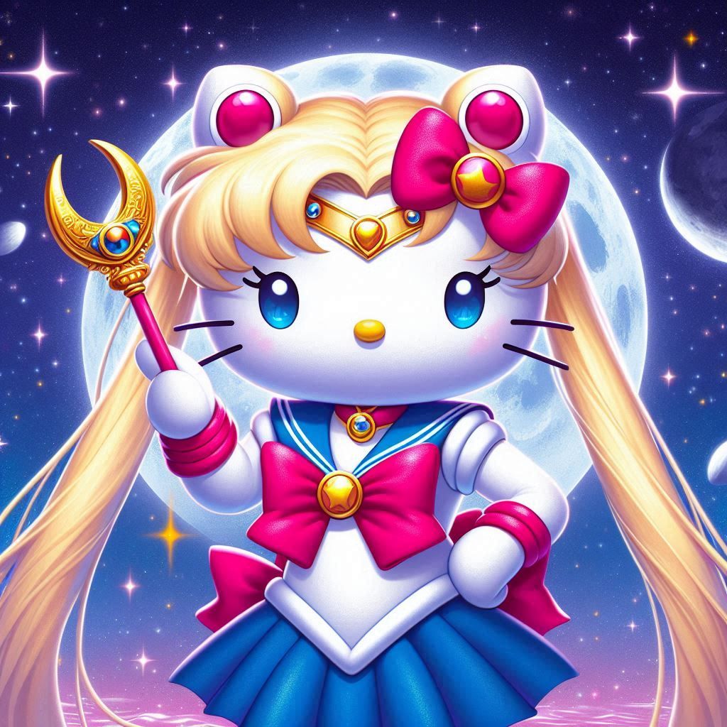 Hello Kitty as Sailor Moon by DALL-E 3