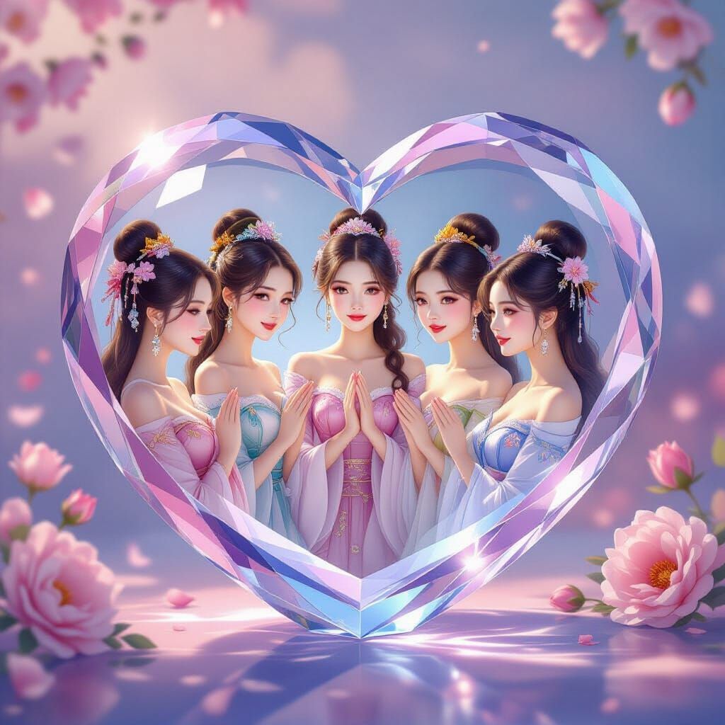 Seven Beautiful Chinese Maidens in Crystal Heart