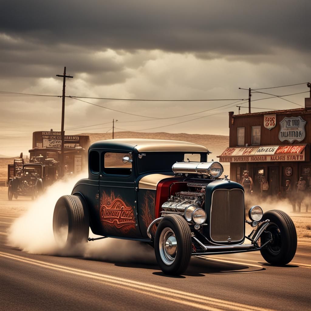 Hot rod drag Ford T on Route 66 - AI Generated Artwork - NightCafe Creator