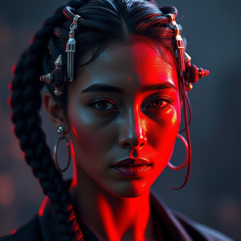 Breathtaking Female Portrait in Vibrant Cadmium Scarlet and ...