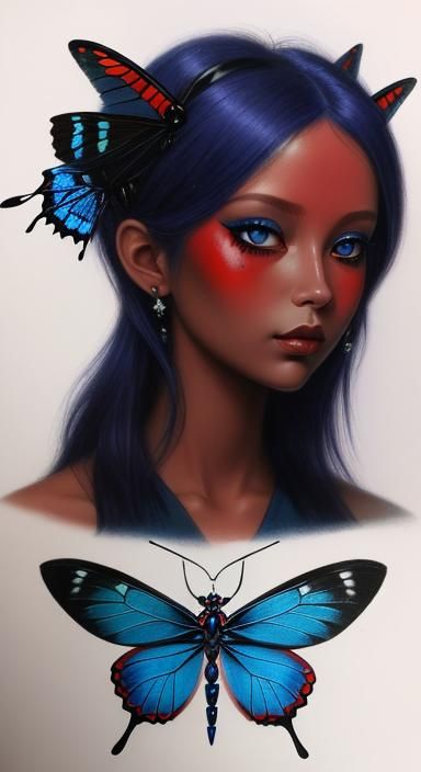 Meticulous portrait of cosmic horror dark blue eye red drago...