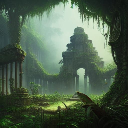 Ancient ruins in a jungle abandoned because of a curse - AI Generated ...