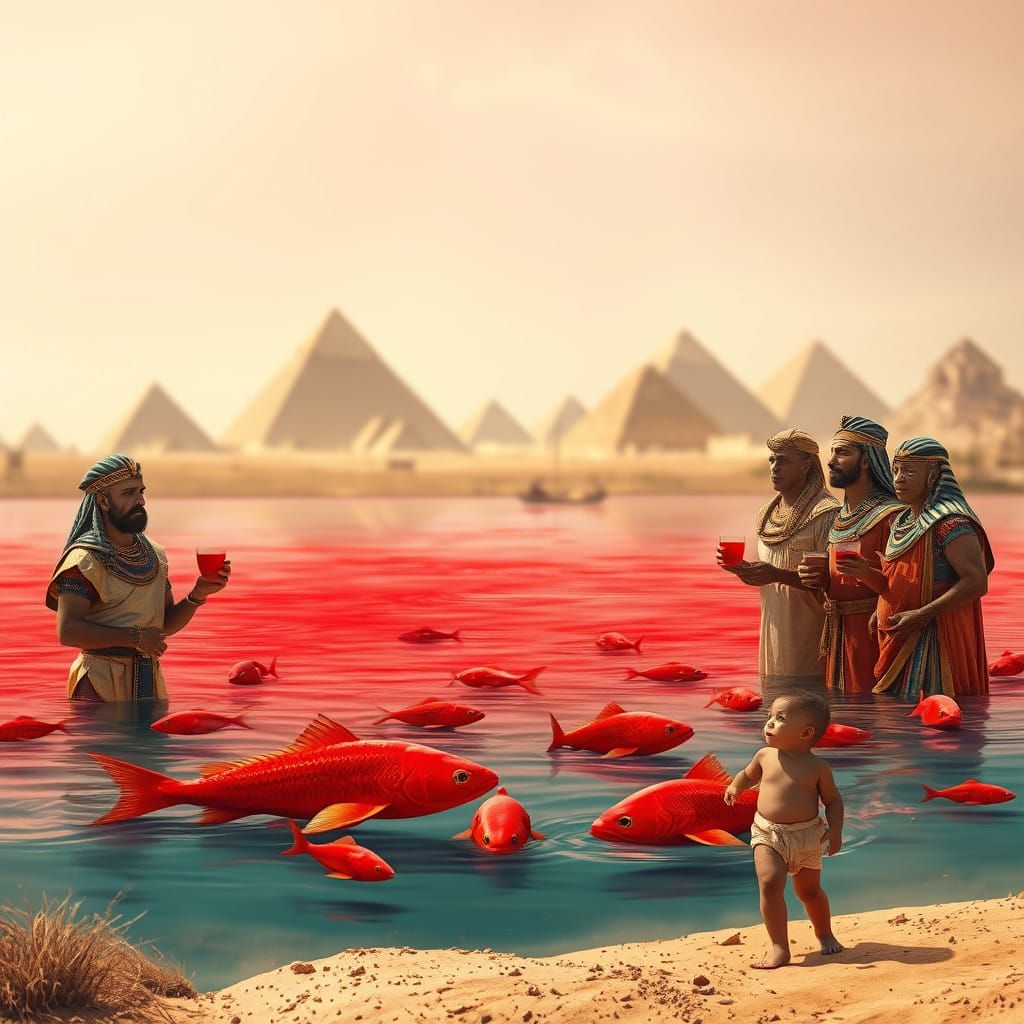 Egyptian Apocalypse: Red Nile and Blurred Pyramids