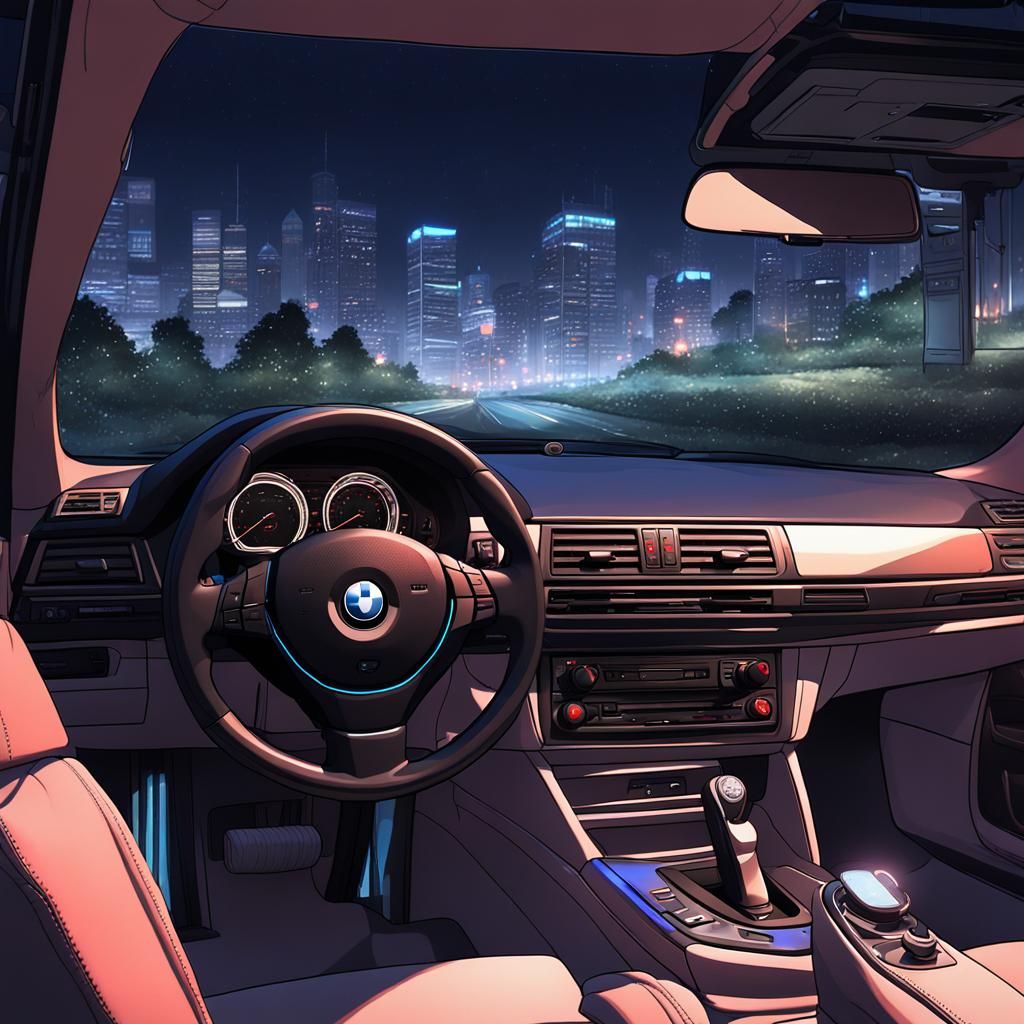 Car Radio inside a BMW e46 at night