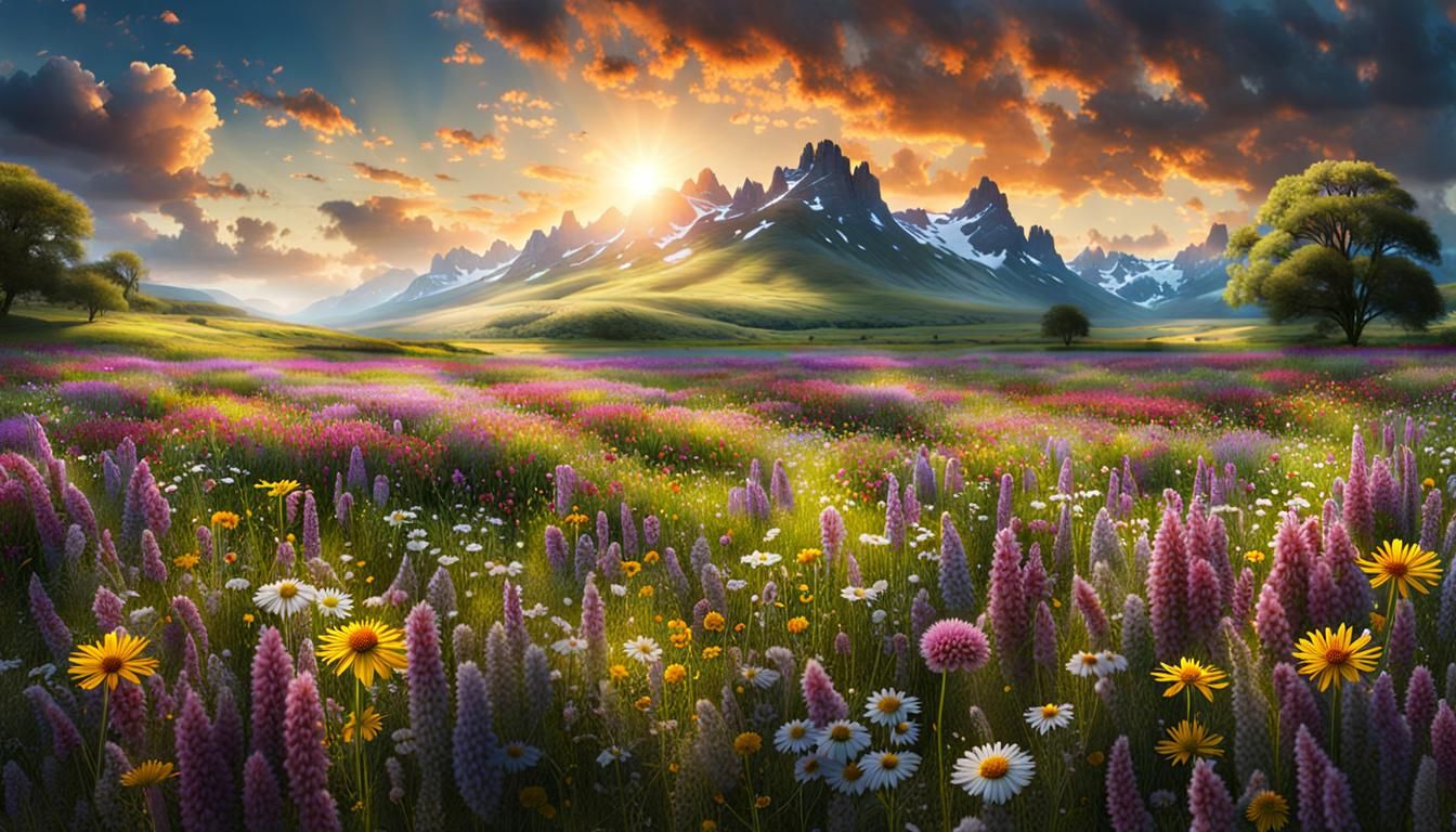 Flowering wildflower meadow Epic cinematic brilliant stunnin...