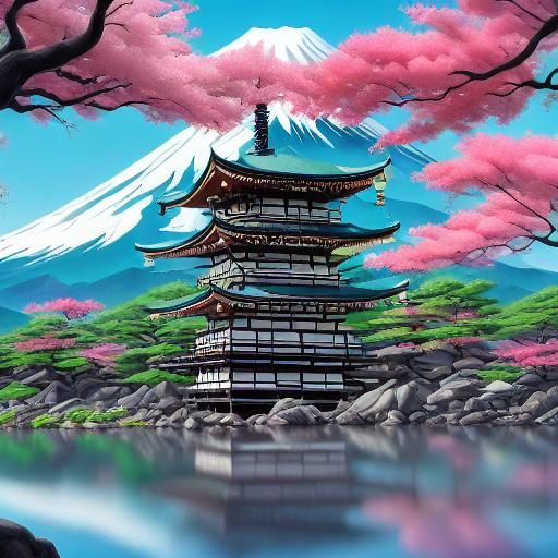 Pagoda by Mount Fuji