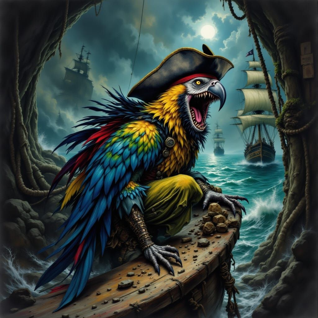 <lora:Davy Jones Locker:1.0> A parrot in the style of Davy Jones Locker