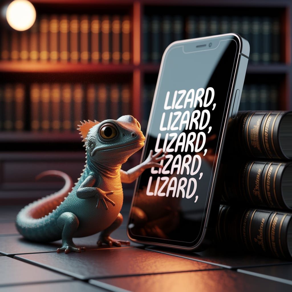Lizard Touches Phone Screen in 3D Render