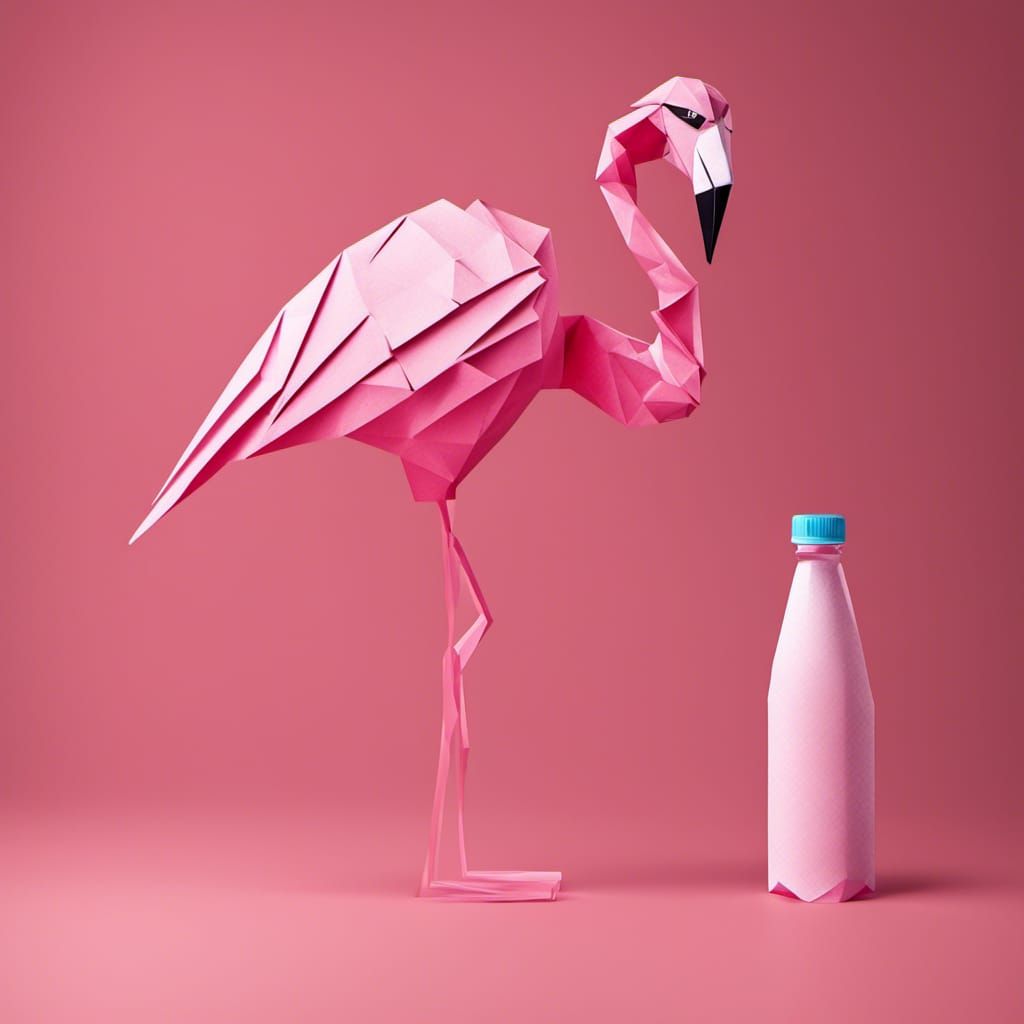 flamingo with a bottle of water