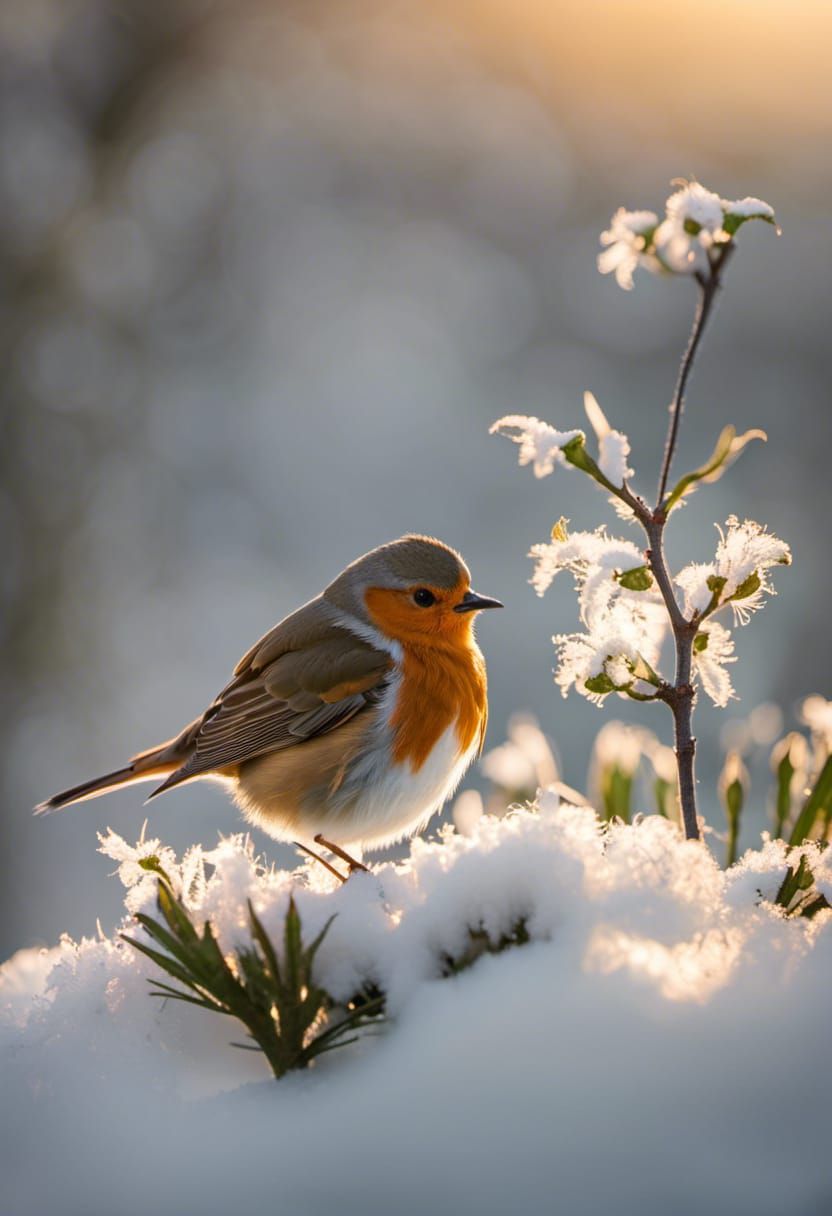 Robin Red-Breast on a sunny, snowy morning - AI Generated Artwork ...