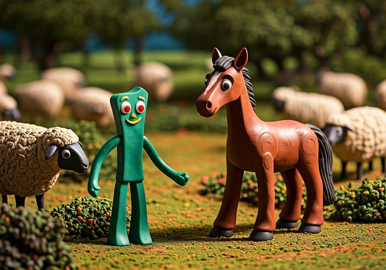 Gumby and Pokey at the Farm  by @Chikiwi Creations