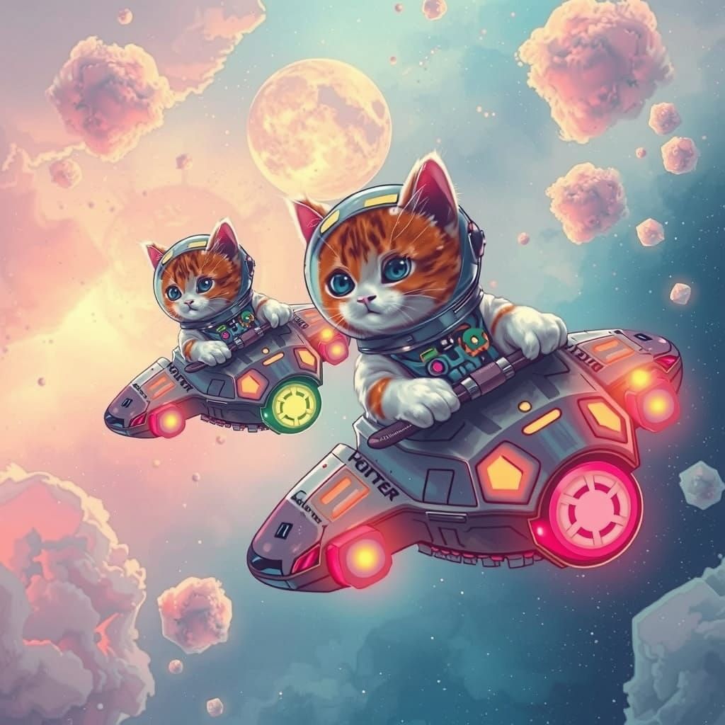 Kittens spaceships in a nebula 
