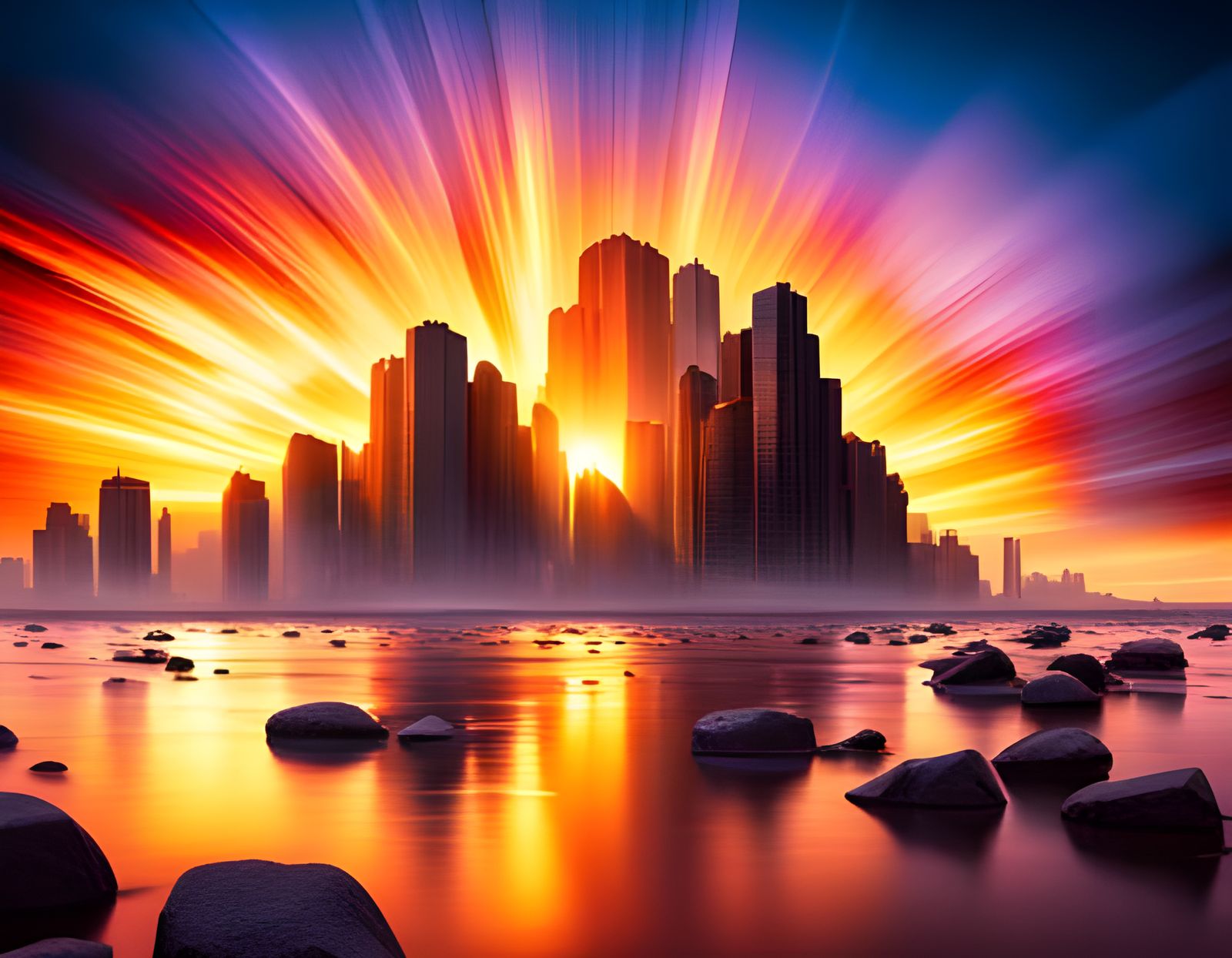 Magic Lighting, fills the whole sky, exploding colors, 16K AI