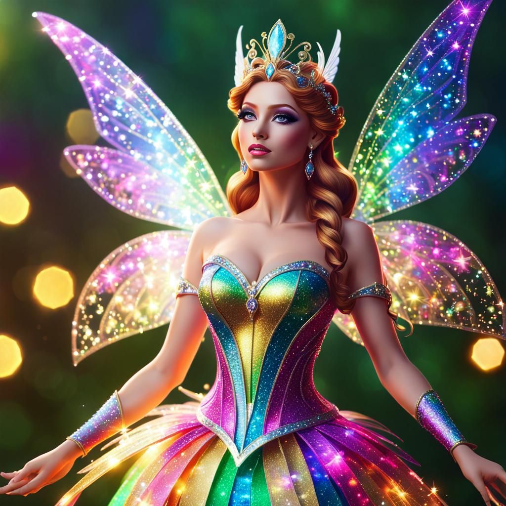 a beautiful fairy queen with shimmering wings, realistic, ra...