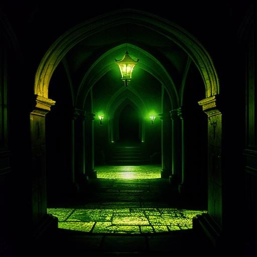 Forgotten Castle Hallway, whispering, scintillating, bioluminescent, luminous, foggy, Alcohol Ink  by @Metababe