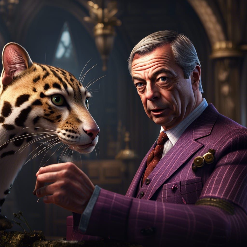 Nigel Farage performing a handy on an Ocelot