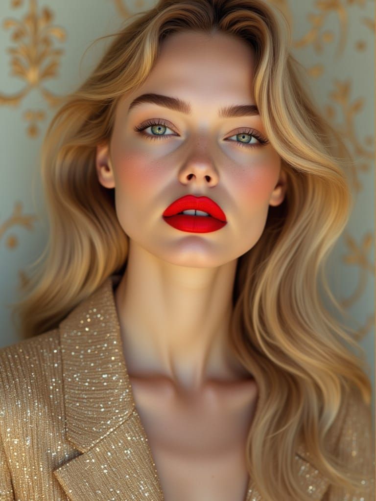 Vogue Cover: Woman in Ethereal Floral Gown with Pearl Crown