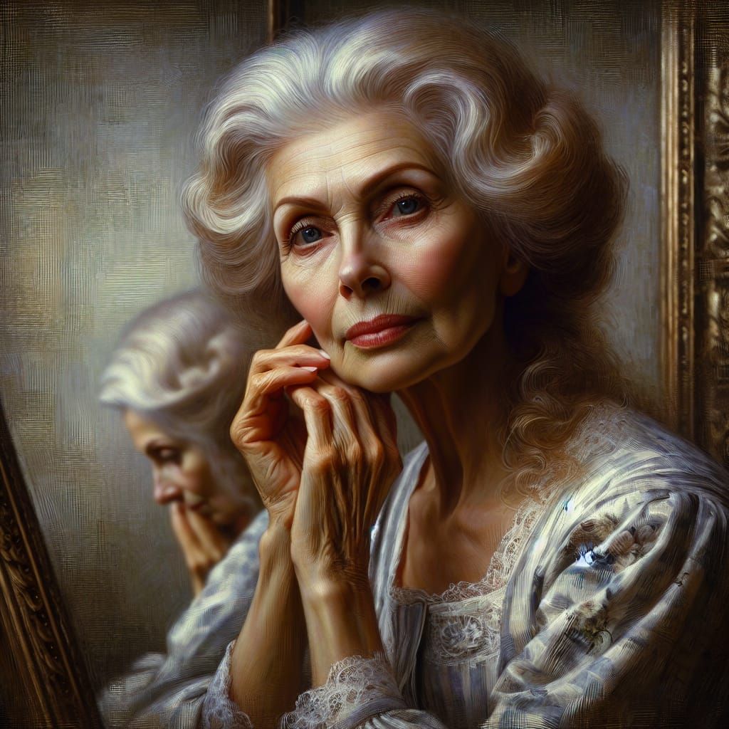 Create a Beautiful woman,she is Mother and Grandmother,Looki...