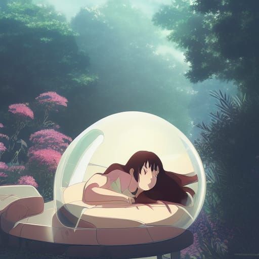 Girl sleeps in a bubble