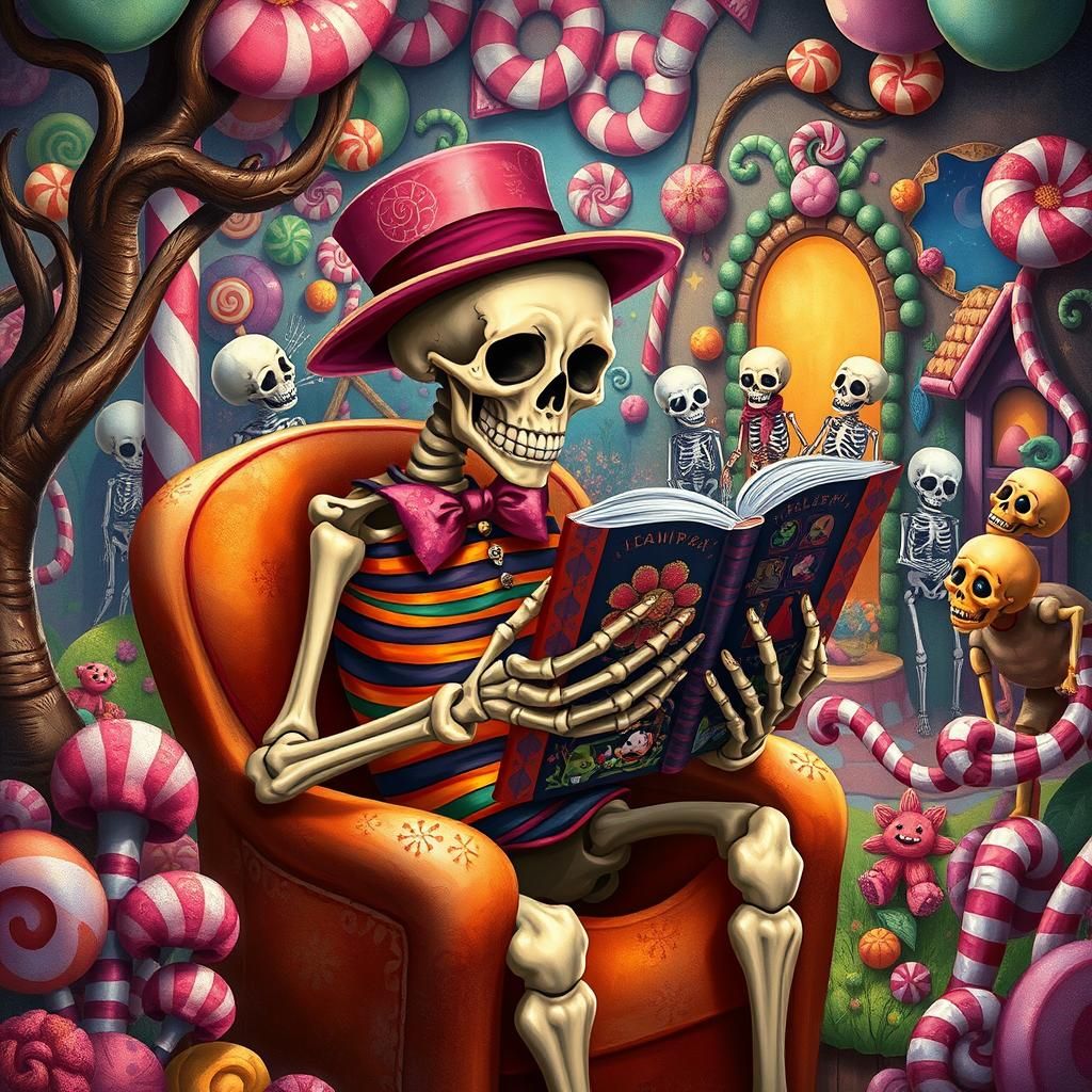 Candy Skeletons in a Surreal Gouache Wonderland