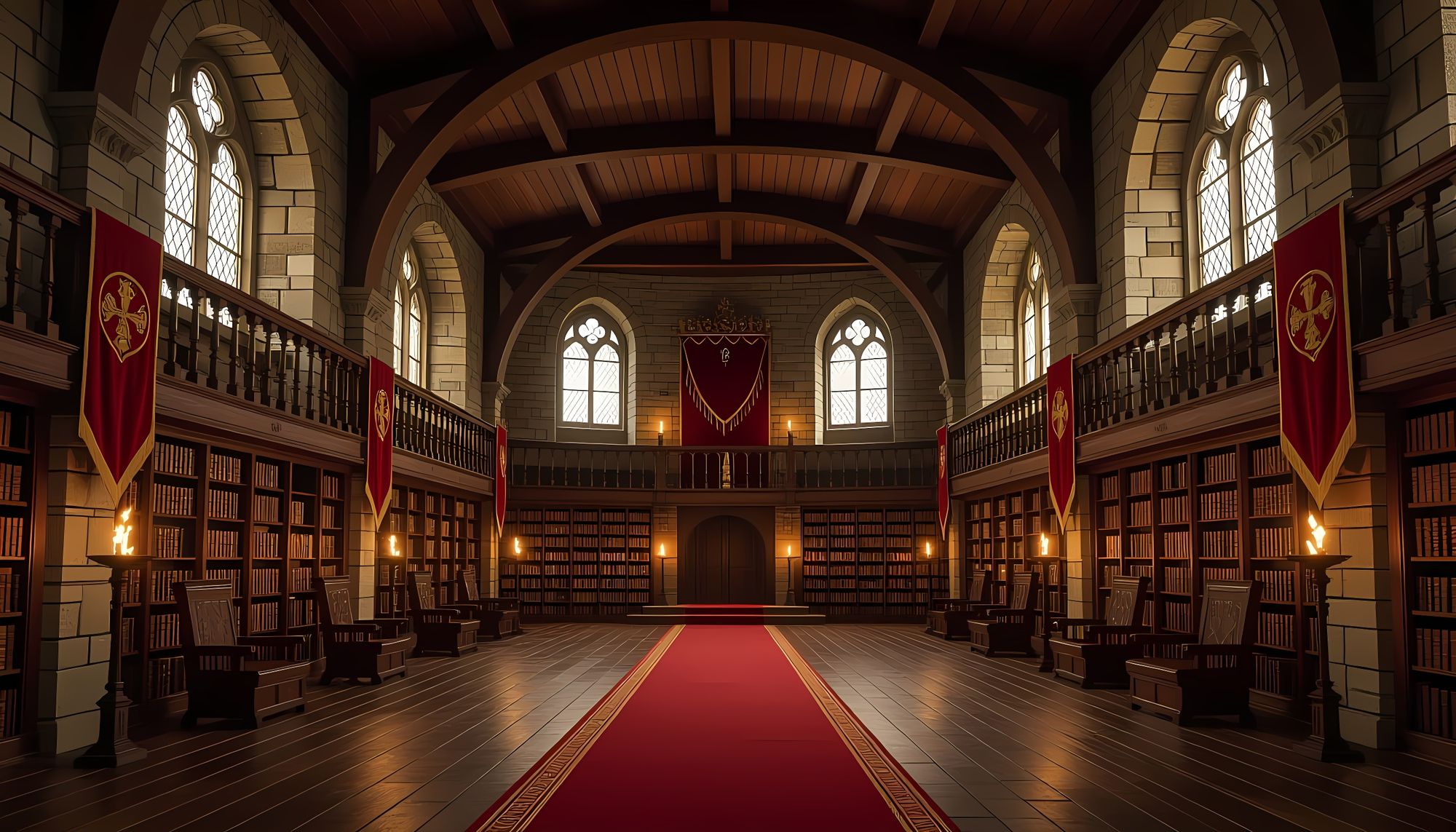 "Create a cinematic medieval throne room in panoramic ultra-wide format with stretched horizontal composition and cylindrical projection sty...