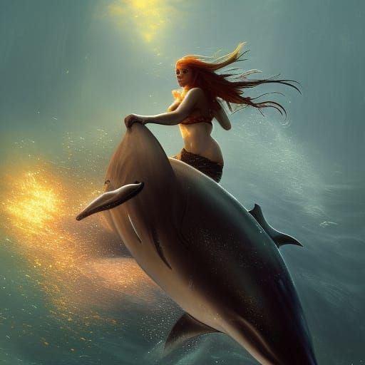 A mermaid riding a dolphin with AK-47 in her hands

; 8k res...