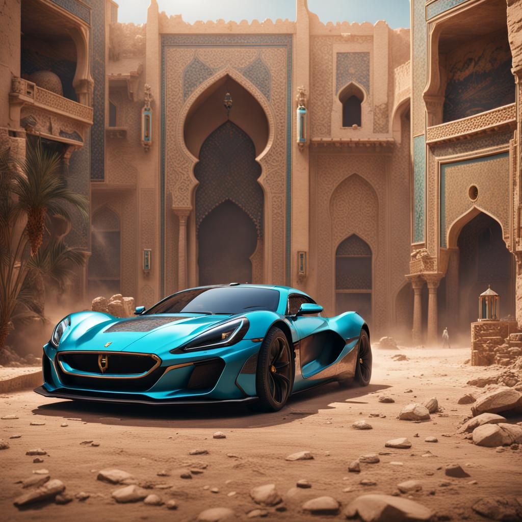 Rimac Nevera driving through middle east