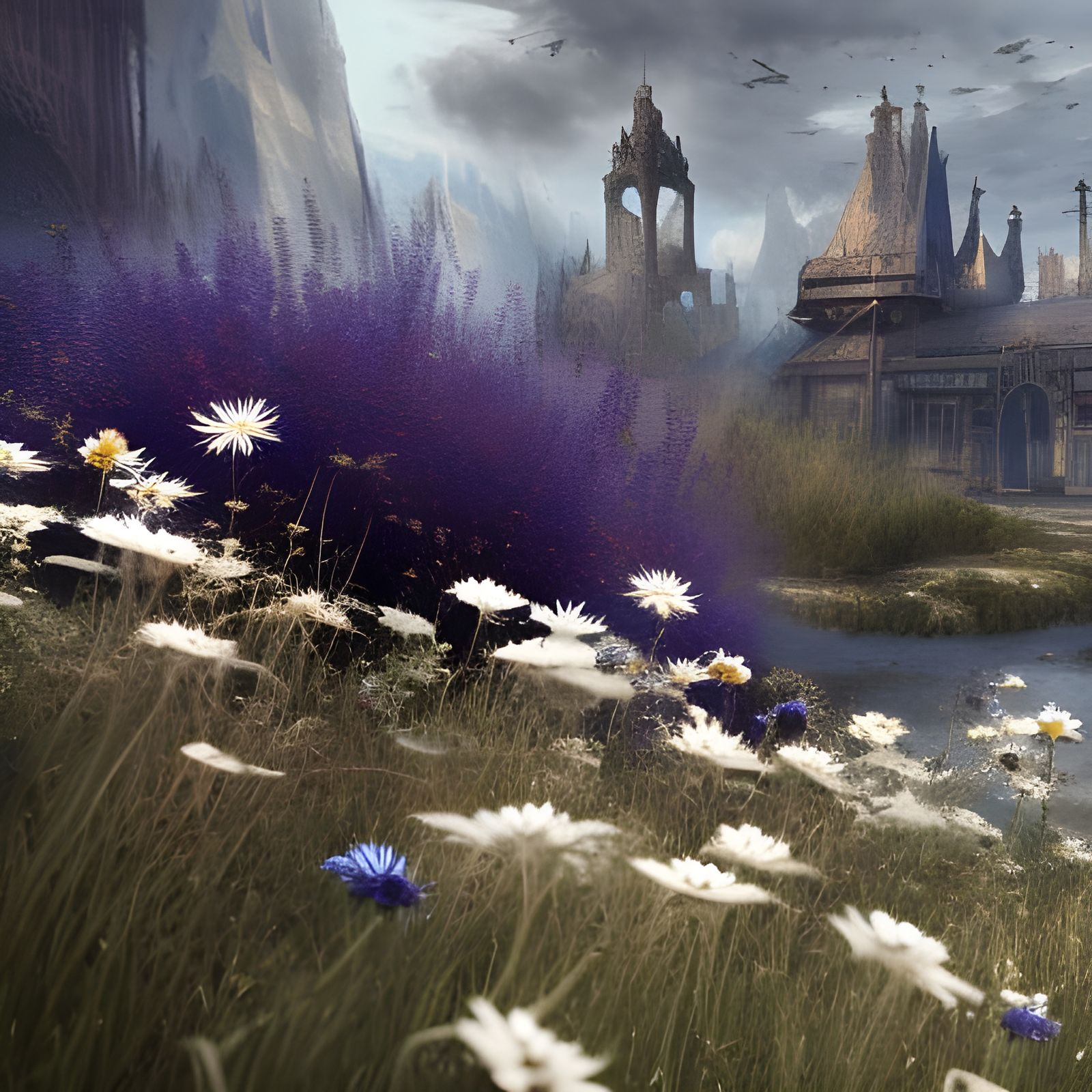 Pressed Cornflowers and Daisies on Textured Background