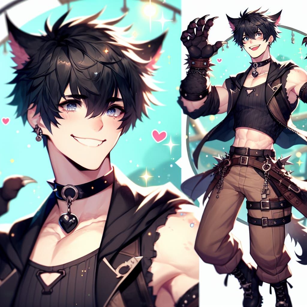 Anime-Style Fantasy Warrior with Bear Ears and Sharp Teeth