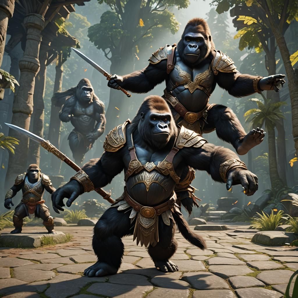 gorilla happy dancing with 2 legs and 2 arms with matilac ar...