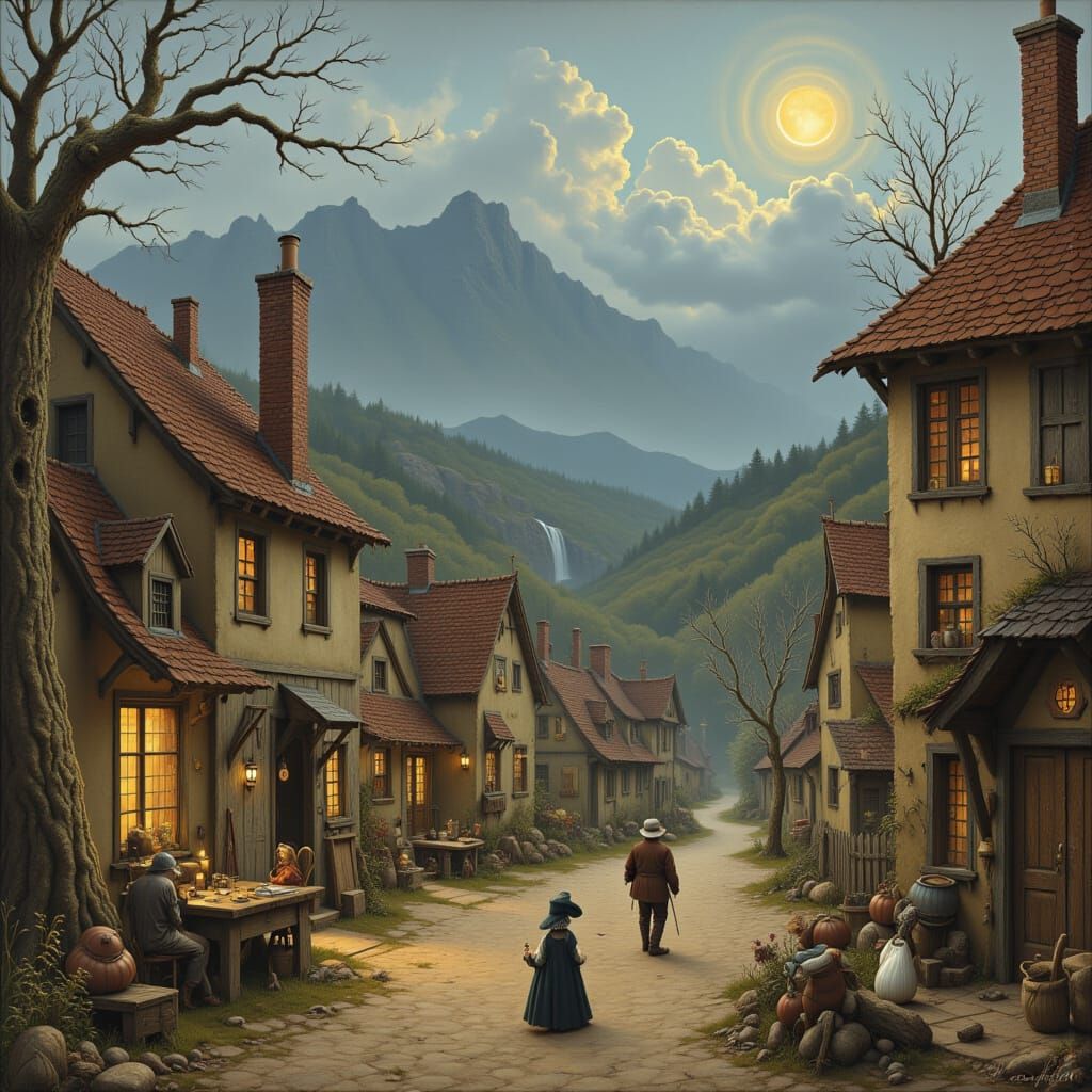 <lora:Frightening lies:1.0> The village