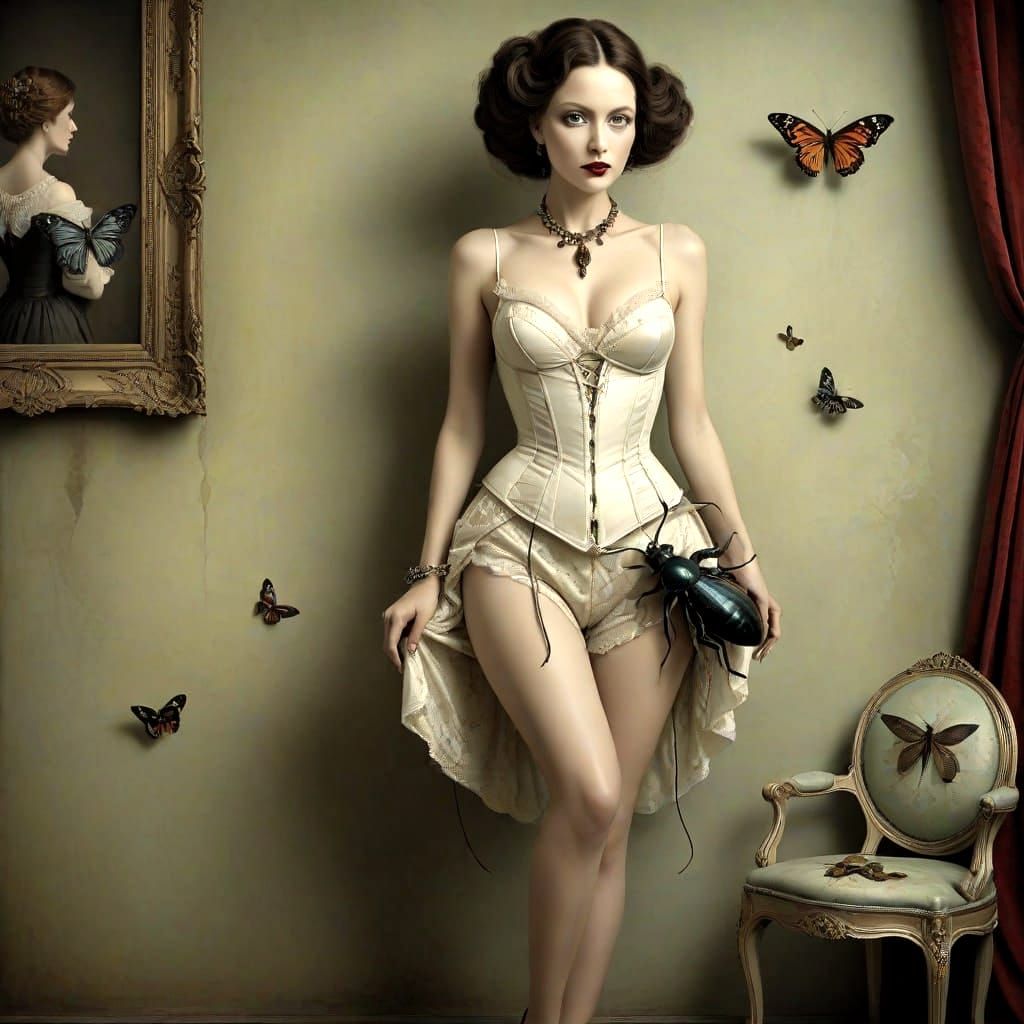 Elegant Ladies Interact with Whimsical Creatures in a Surrea...