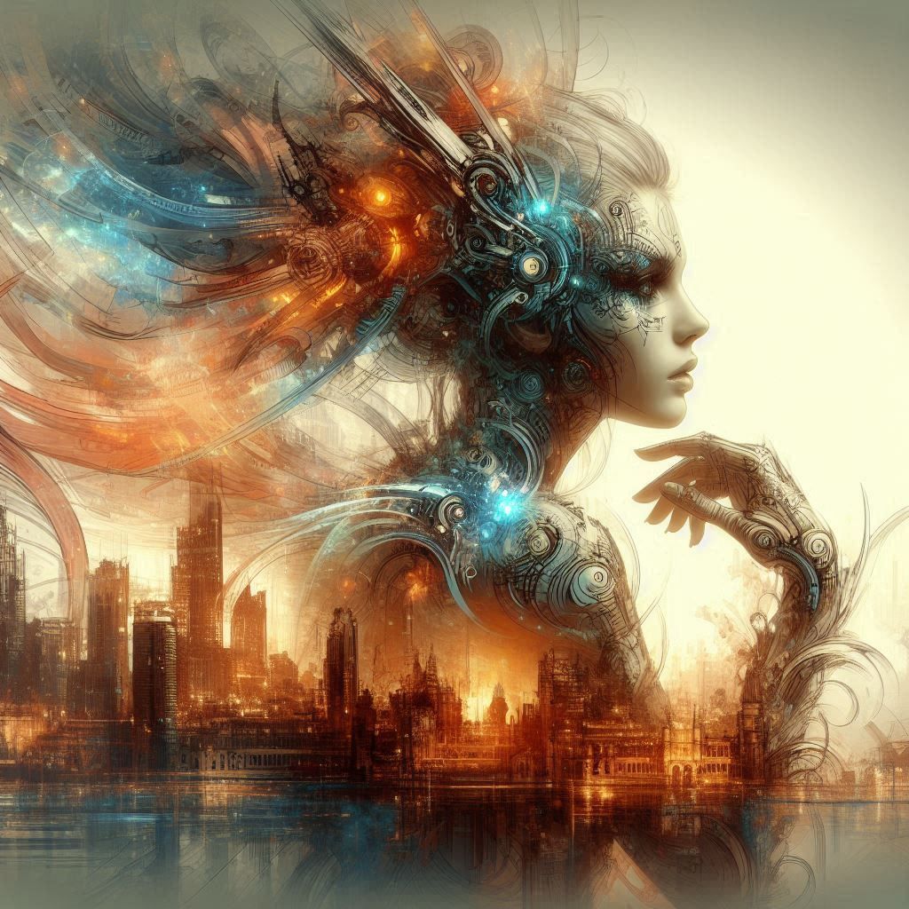 double exposure beautiful fantasy DALL-E 3 portrait landscap...