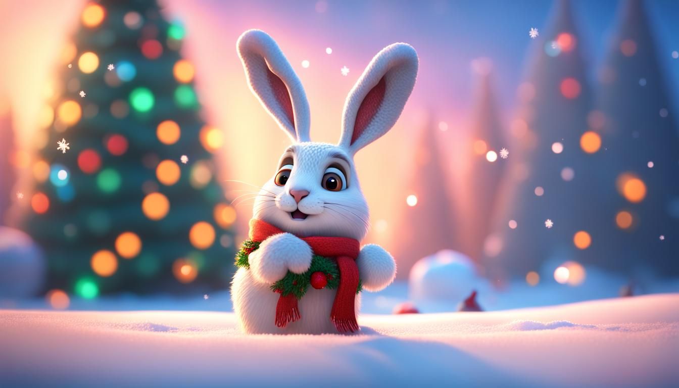 Funny Snowshoe Hare in Christmas Clothing Gen4