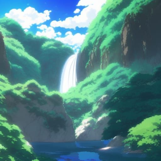 Waterfall and mountains