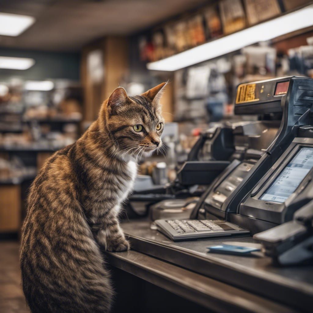 Cat cashier at work
