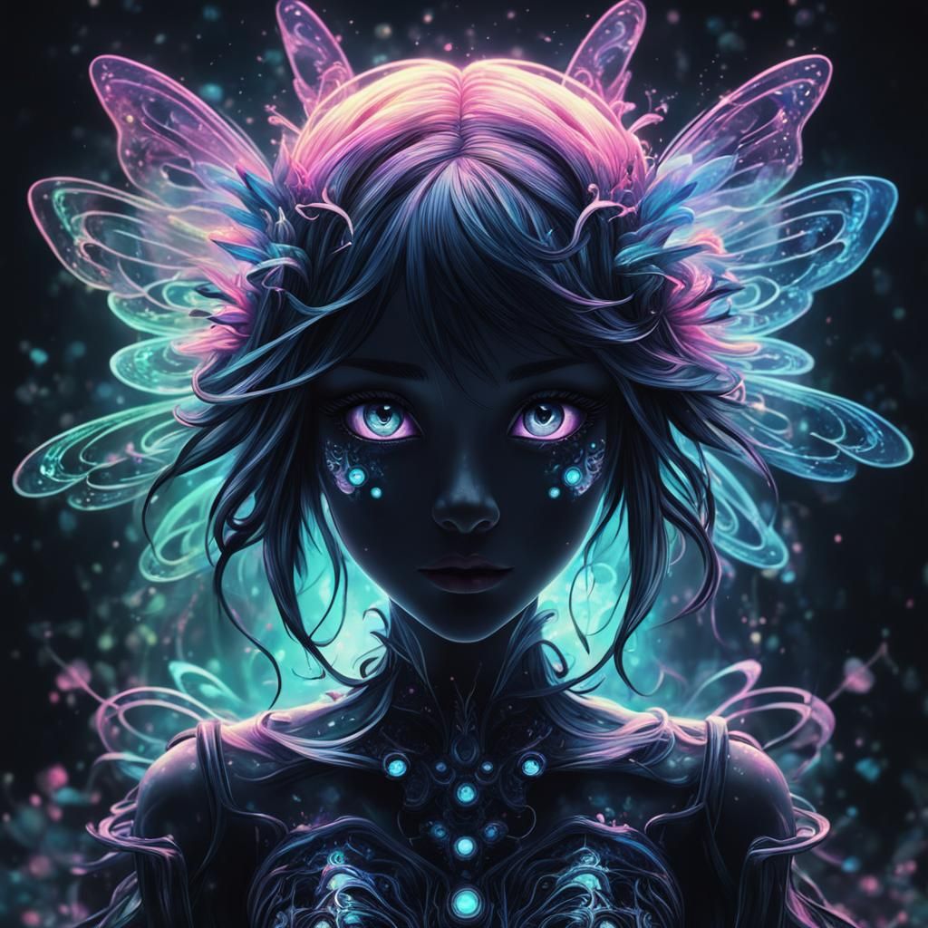 Neon Fairy Wonderland in Retrofuturist Anime Style