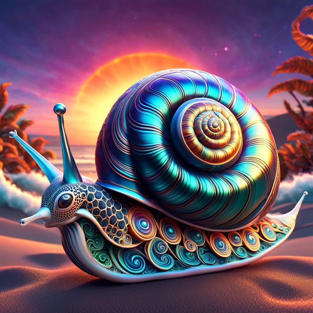 Ornate Tattooed Snail Shell in Sunset