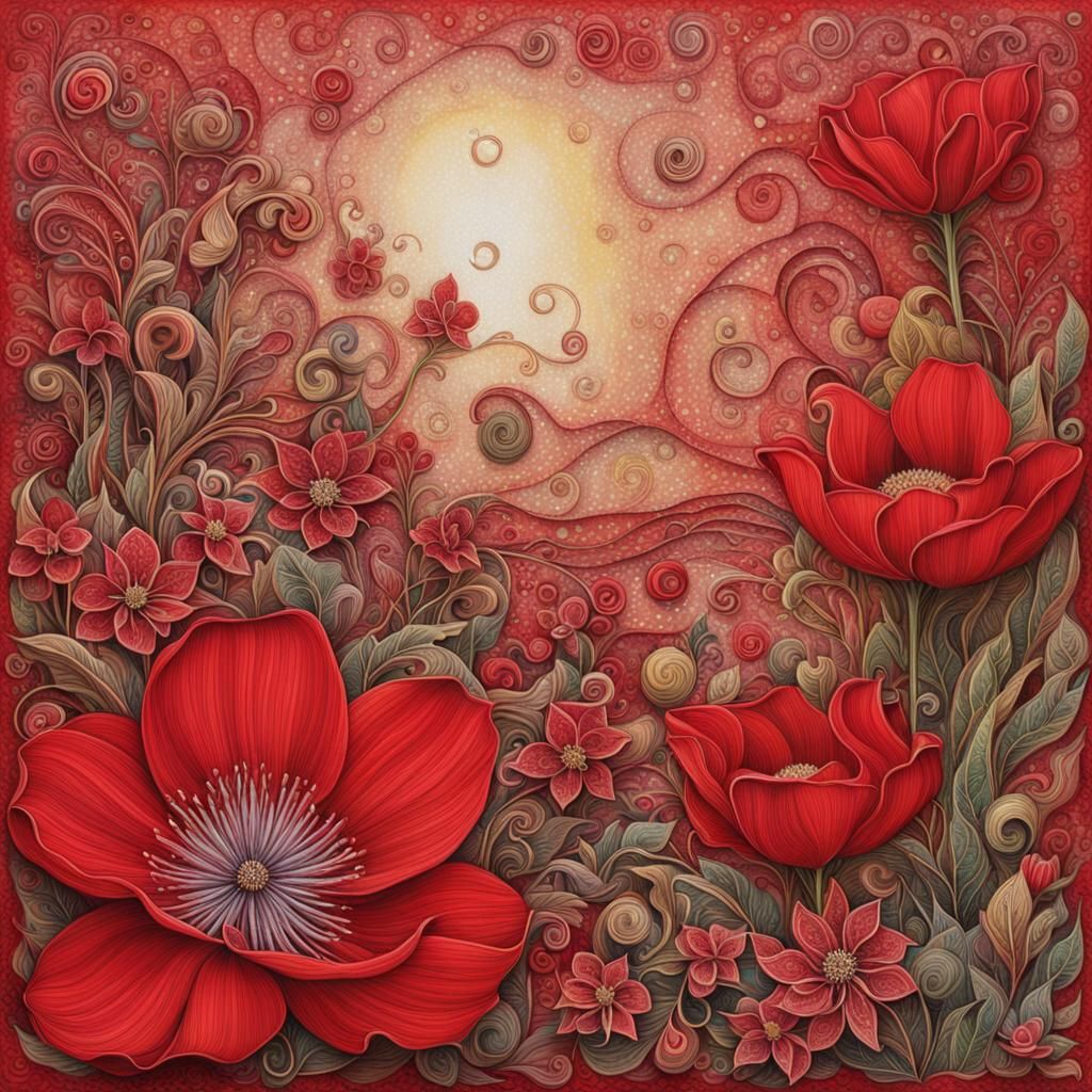 red, flowers, Amanda Sage, scrapbooking, bedroom, intricatel...