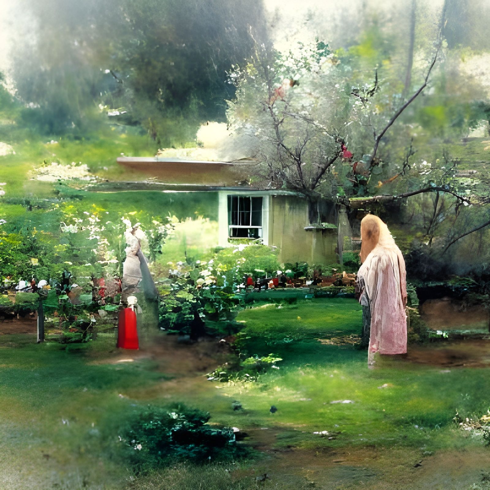 Woman standing in the Garden by an Apple Tree