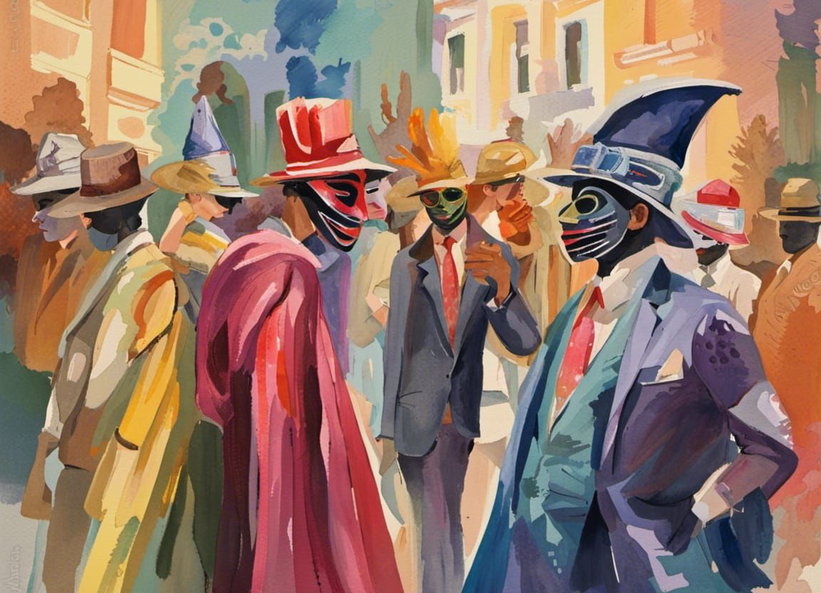 modern people wearing masquerades talking 