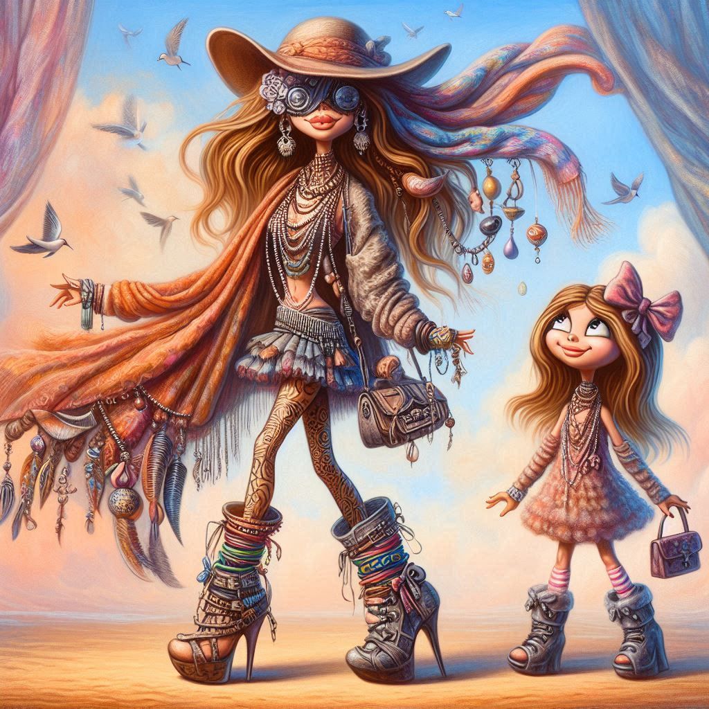 A surreal whimsical caricature painting