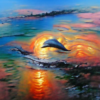 Dolphin sunrise oil on canvas impasto