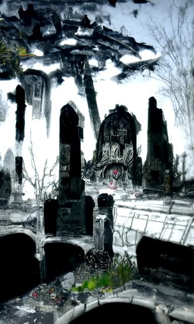Abandoned cemetery charcoal drawing post-apocalyptic 3ds Max kin...