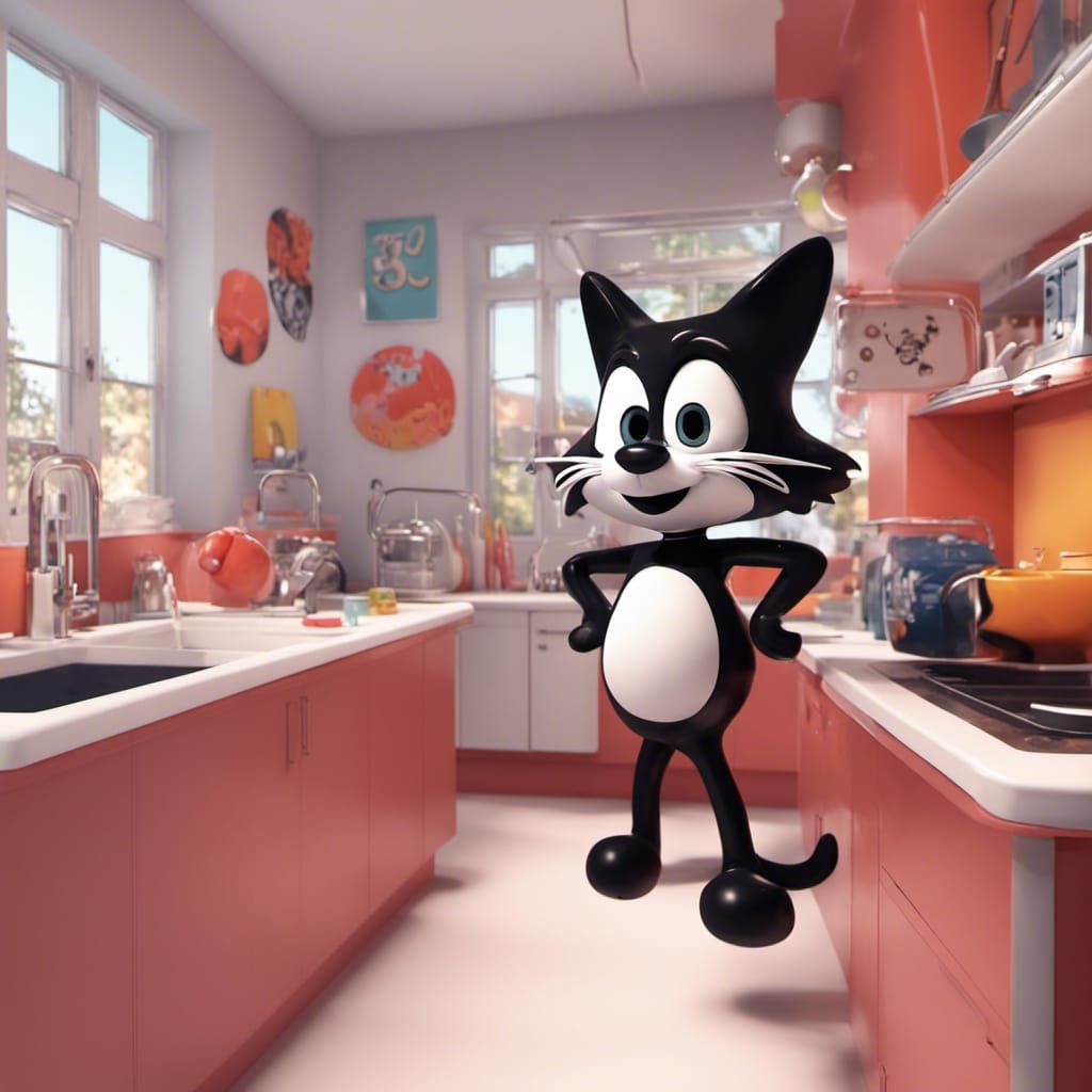 Felix the Cat in Swimming Pool: 3D Digital Art