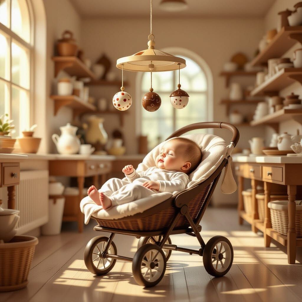 Baby in Chocolate Factory Stroller Digital Painting