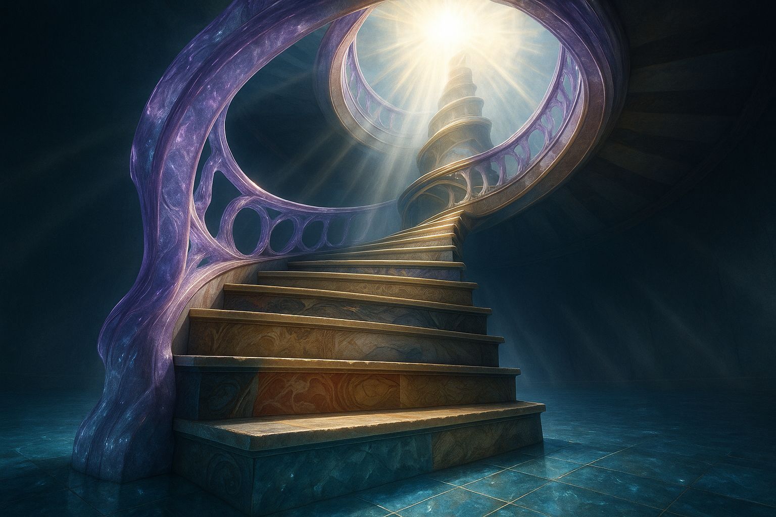 Majestic Spiral Staircase Ascending to Divine Light