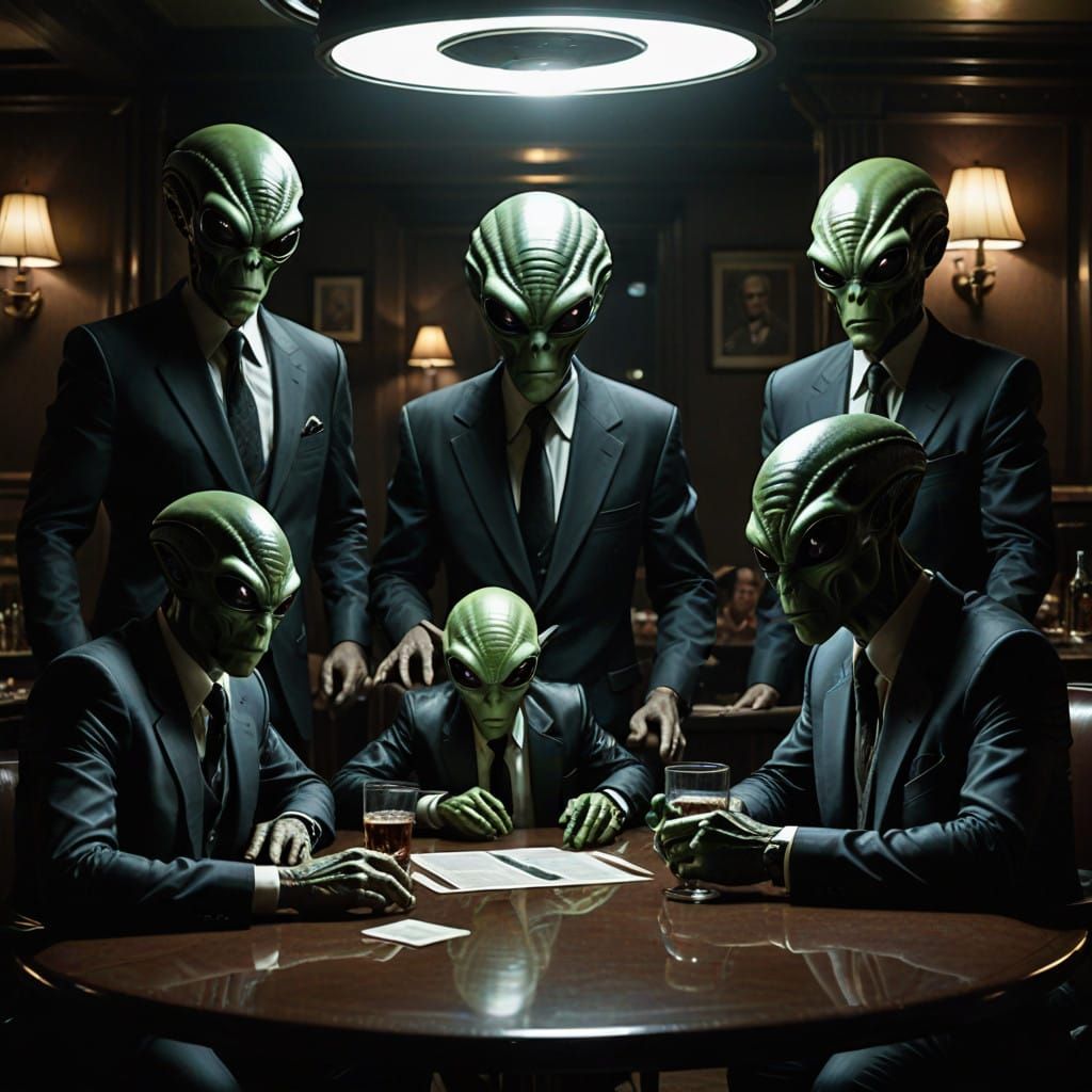 Cyberpunk Gangsters in a Dark Barroom