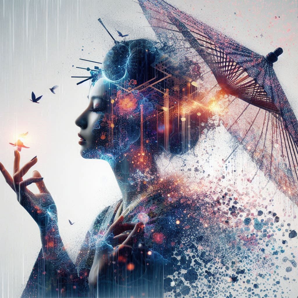 double exposure beautiful fantasy DALL-E 3 portrait landscap...