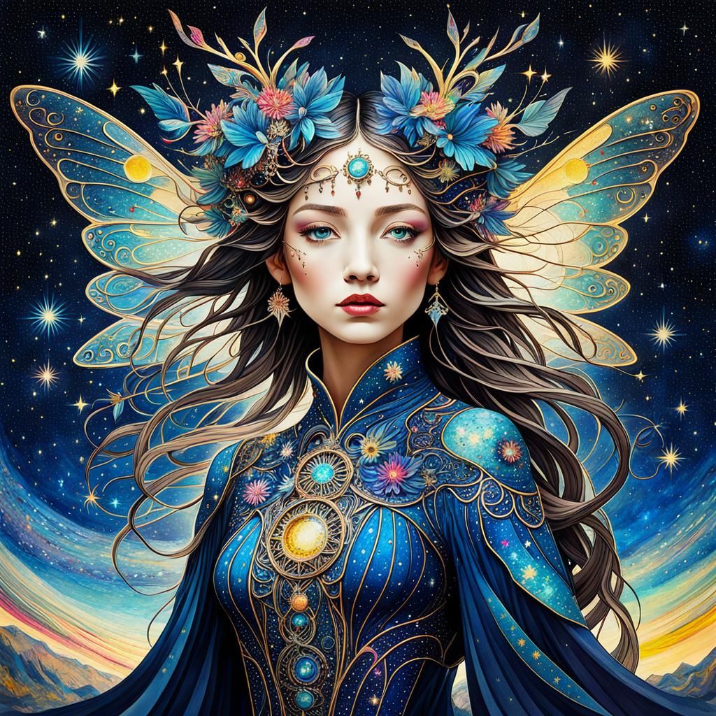 Magical Fairy goddess, Starry Night abstract expressionism, ...